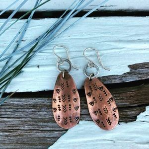 Copper boho earrings handmade by artist